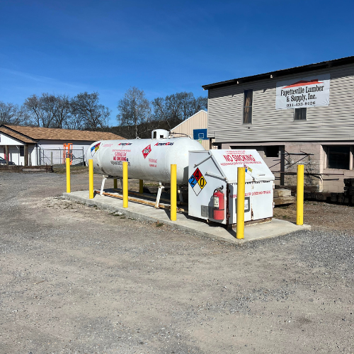 Propane and supplies outside of Fayetteville Lumber & Supply