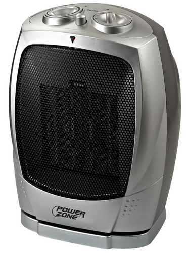 PowerZone PTC-903B Ceramic OSC Heater, 12.5 A, 120 V, 750/1500 W, 2-Heat Setting, Gray
